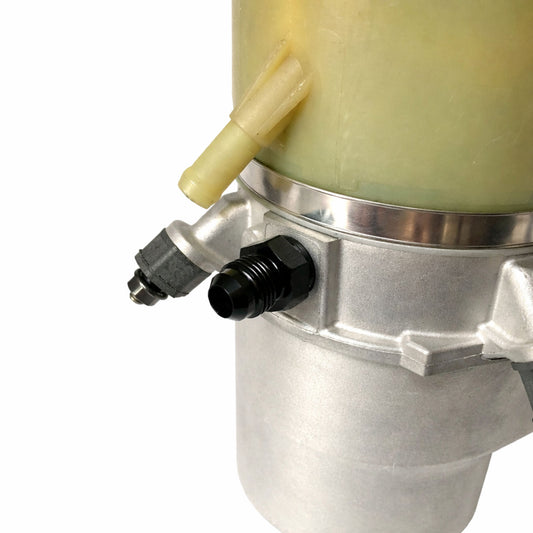 Black M16 x 1.50 to -6AN power steering adaptor fitting for AN hose conversion