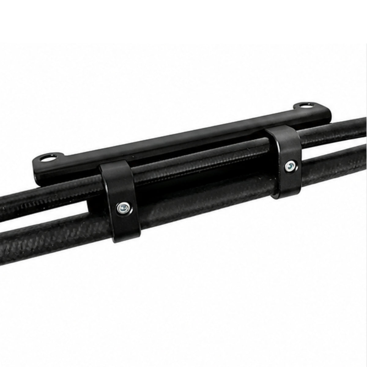 LS sump power steering hose bracket securing custom braided power steering hoses.