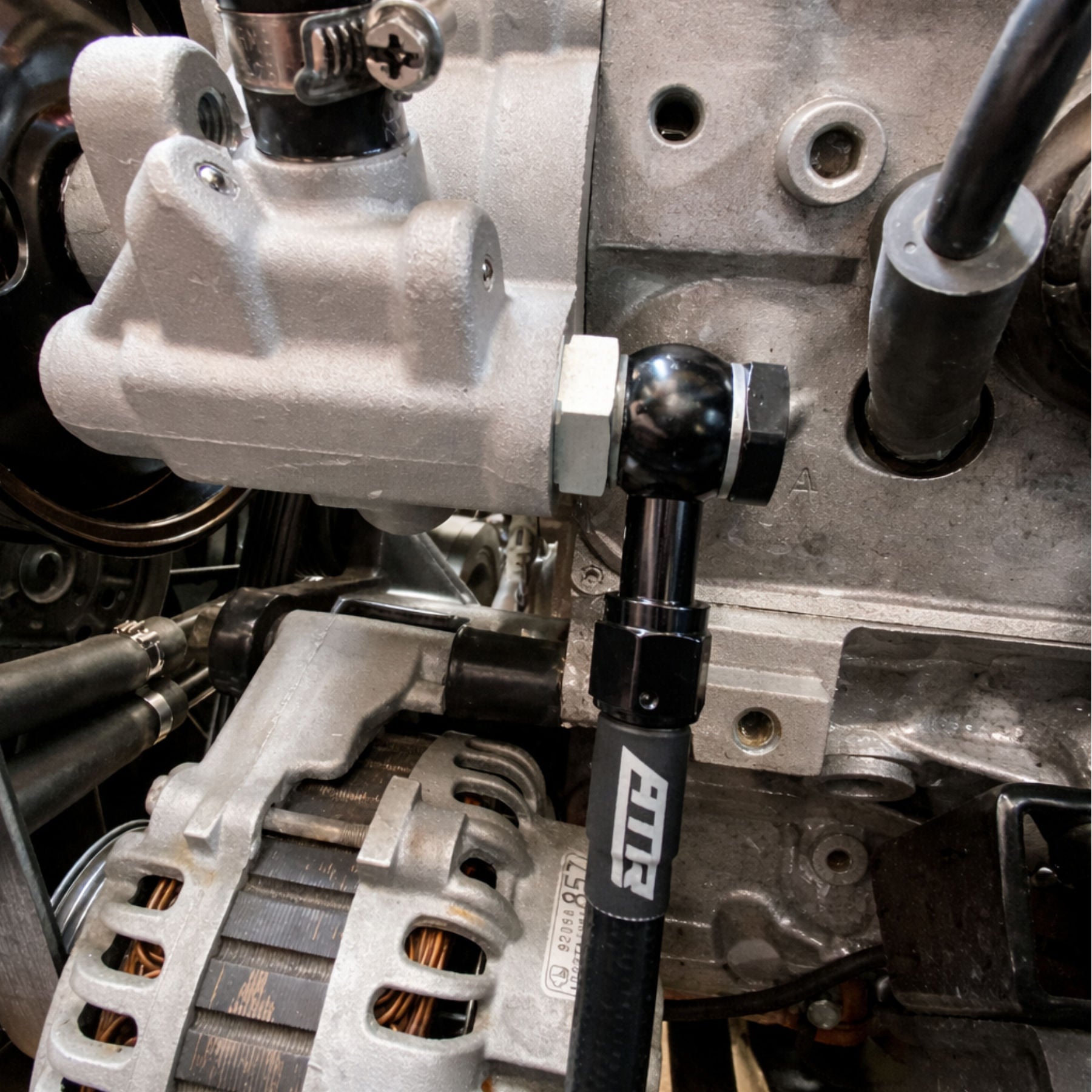 LS1 power steering line installed with AN fittings on engine