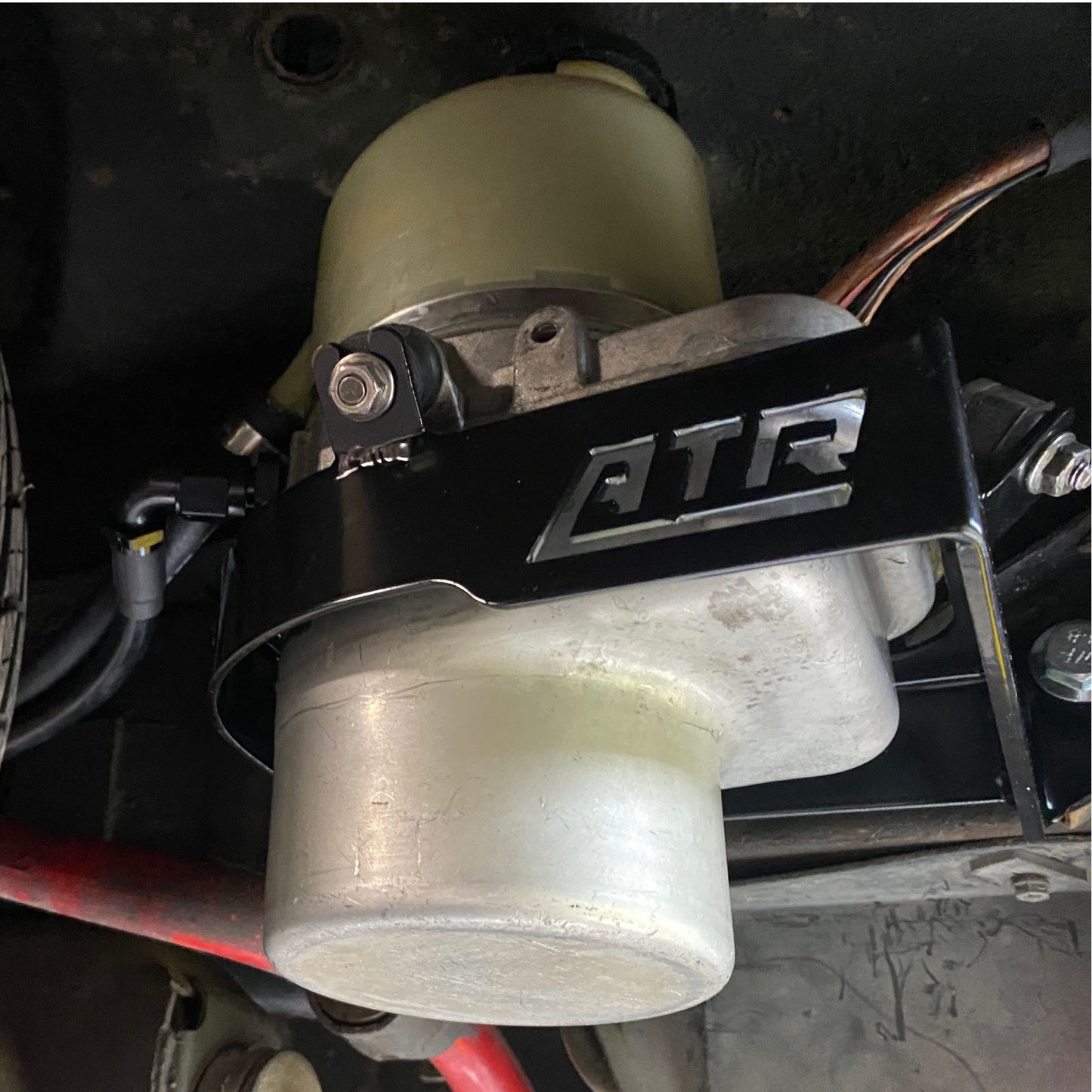 VB to VL Holden Astra power steering conversion bracket fitted to chassis