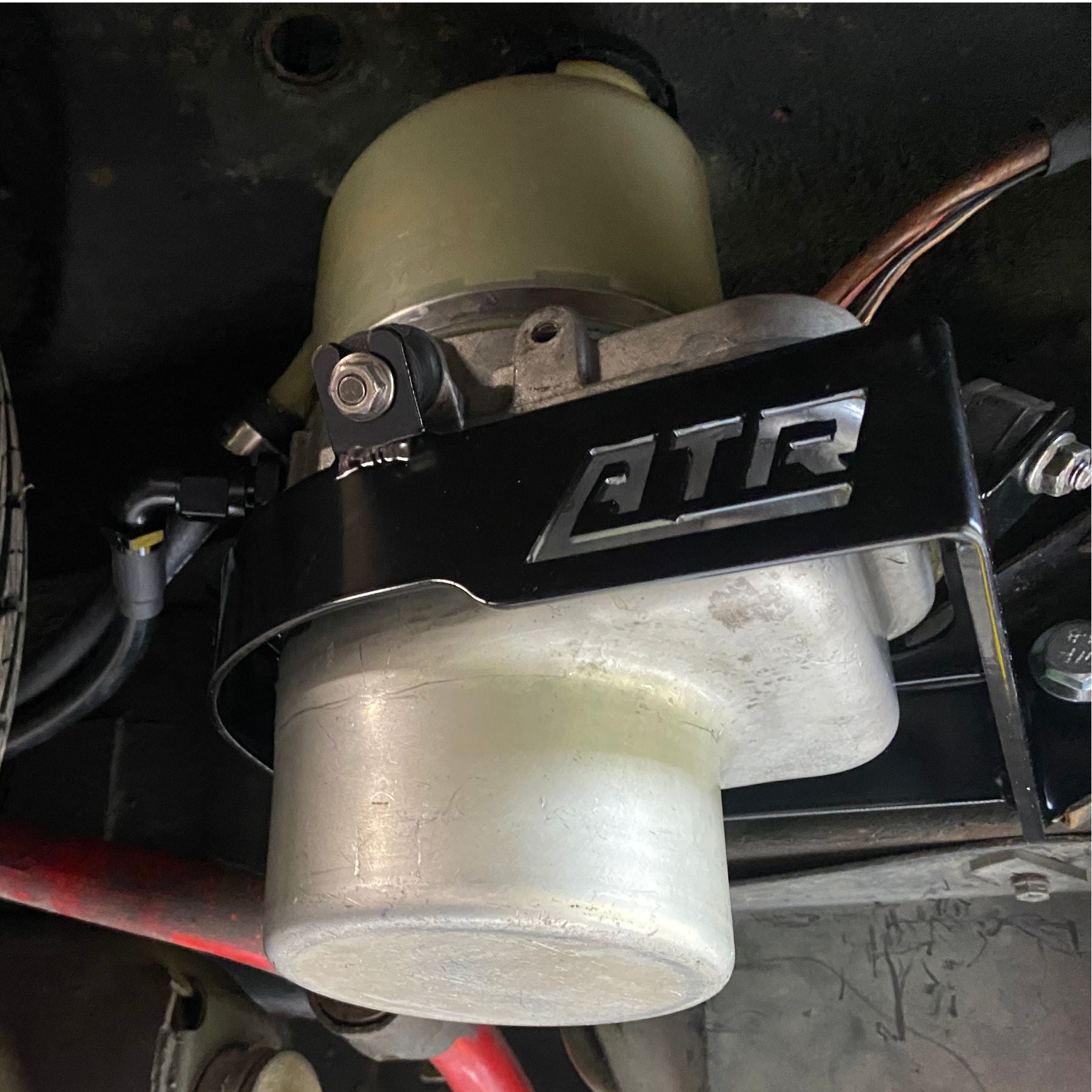 VB to VL Holden Astra power steering conversion bracket fitted to chassis